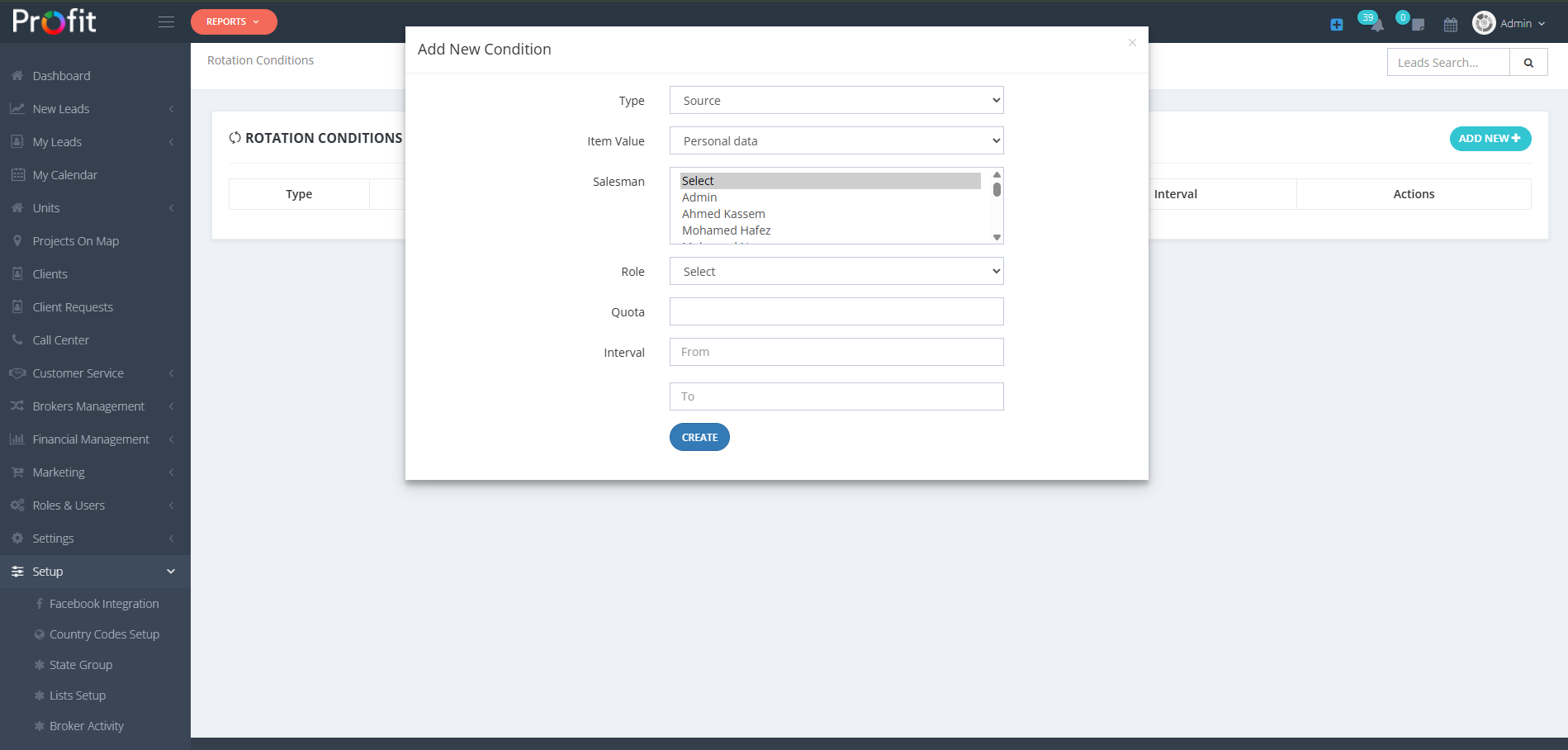 Add New Rotation Condition Interface